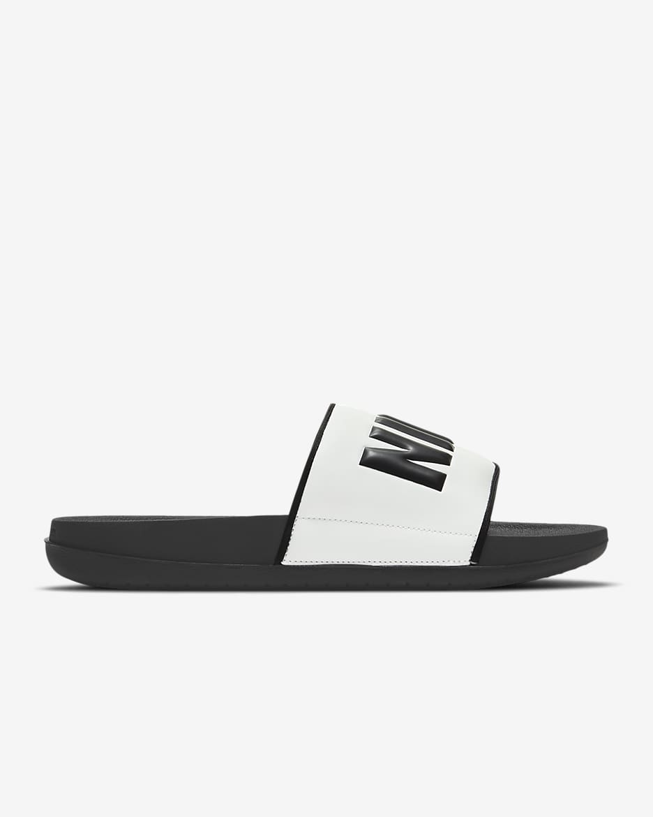 Half black half white nike slides hotsell